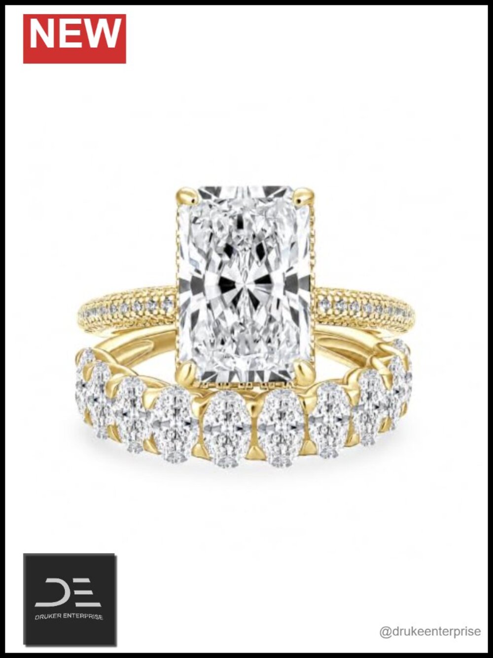 S925 Silver Radiant Cut 4.5 CT Cubic Zirconia Wedding Ring Set